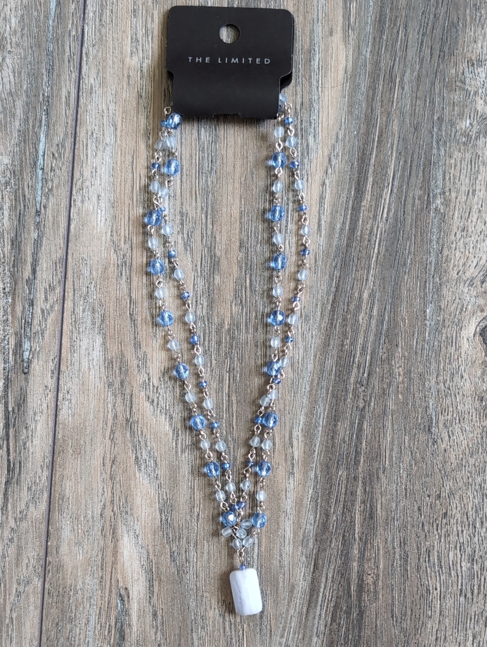 The Limited Blue and Silver Double Strand Necklace with Pale Blue Pendant